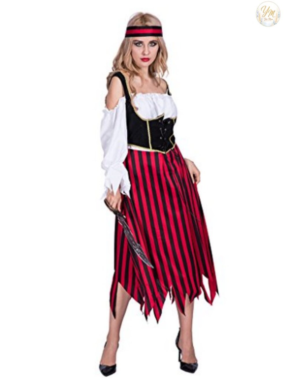 Pirate Costume Corset Lace Up Dress Off Shoulder Blouse Halloween